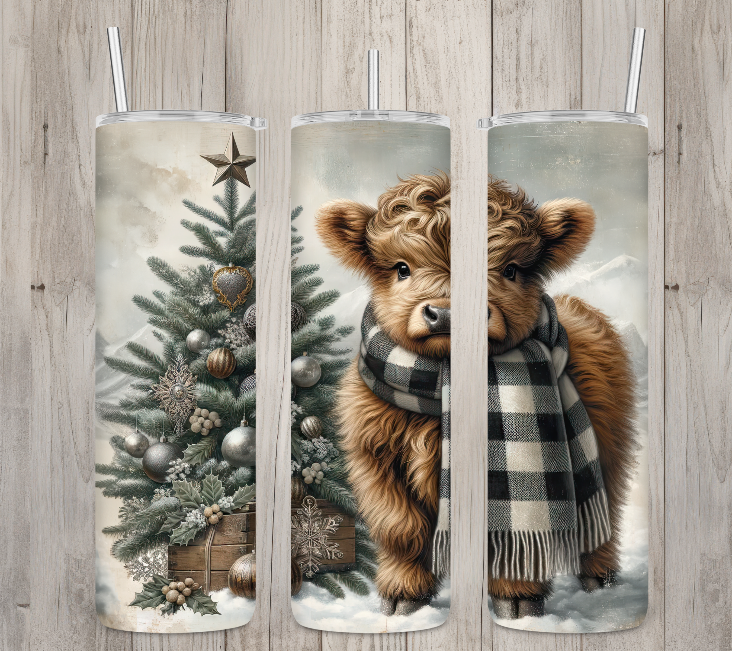 Vintage Christmas Cow | Skinny Tumbler