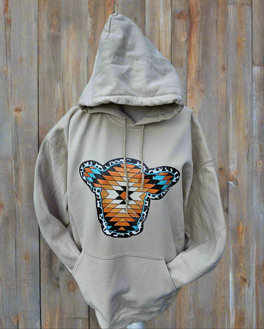 Western Aztec Cow Head Hoodie