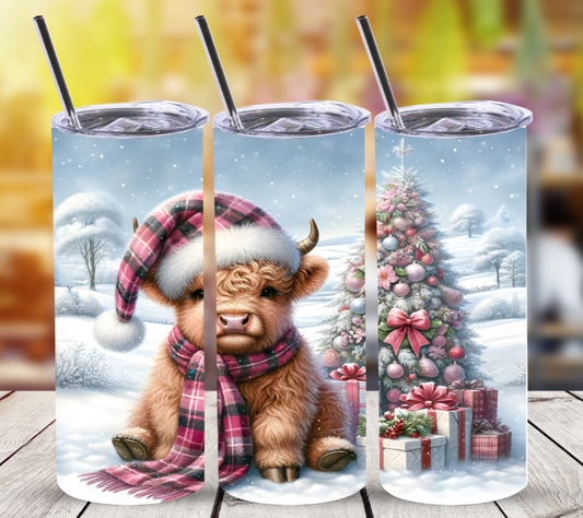 Christmas Cow in Snow | Skinny Tumbler