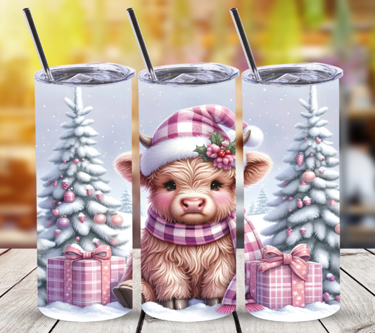 Pink Christmas Cow | Skinny Tumbler