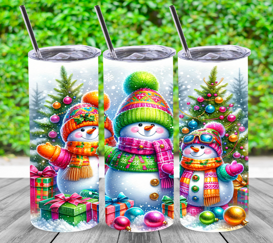 Colorful Snowmen | Skinny Tumbler