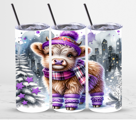 Purple Winter Cow | Skinny Tumbler