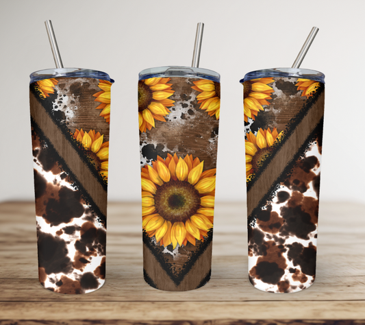 Sunflowers and Cow Hide | Skinny Tumbler